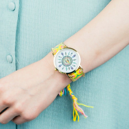 The Colourful Aura Boho Mandala Art Bohemian Jute Knitted Strap Bracelet Wrist Watch