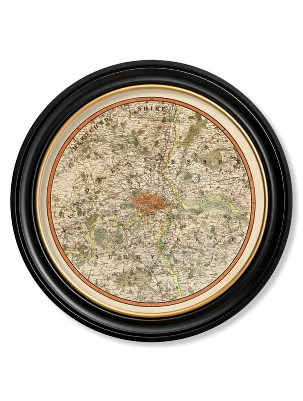 Exceptional Art c.1839 Pigot & Co. New Map of the Environs London - Round
