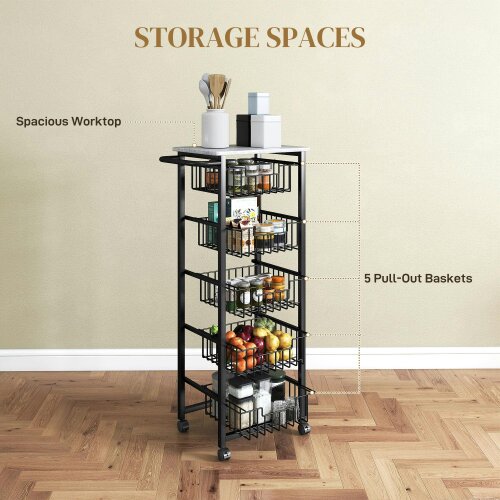 Wyld Haus Sucora Metal Grey And Black 5 Basket Mobile Kitchen Trolley With Locking Wheels