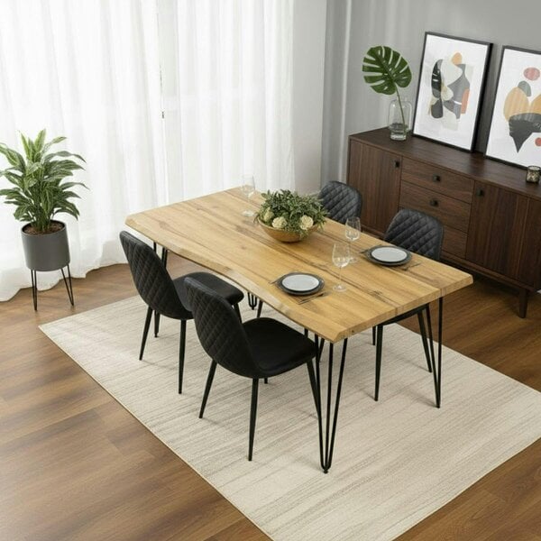 Kosy Koala Dining Table Set With 4 Black Gem Pattern Chairs Modern Kitchen Dining Room Furniture