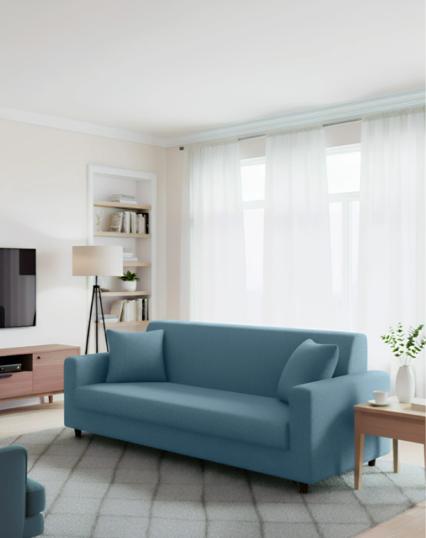 Anyseat 3 Seater Sofa Cover Plain Grey Blue Style and Protection For Living Room Sofa Chair Elastic Stretchable Slipcover