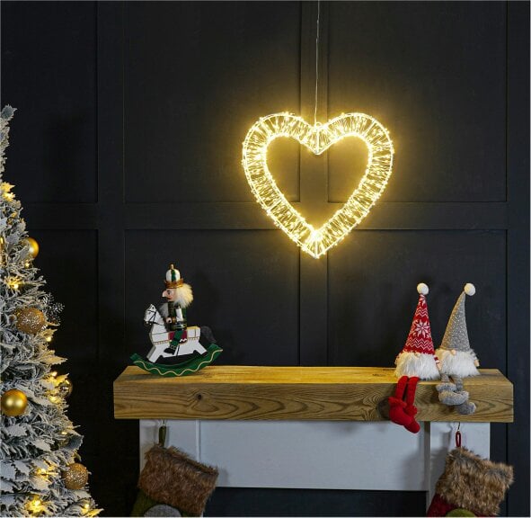 Scotts of Stow Xmas Haus Pre Lit LED Heart Shape with 5m Lead Timer Power Supply