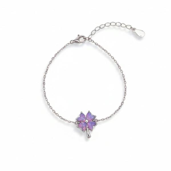Spero London Purple Opal Clover Sterling Silver Bracelet