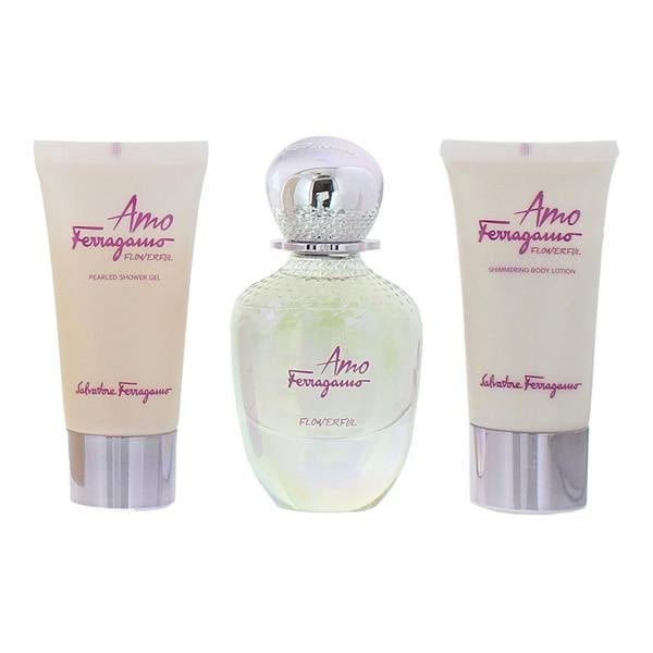 Salvatore Ferragamo Amo Flowerful Eau de Toilette 50ml, Body Lotion 50ml + Shower Gel 50ml Gift Set for Her