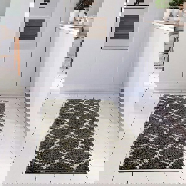 Trellis Design Thick Shaggy Area Rugs Dark Grey