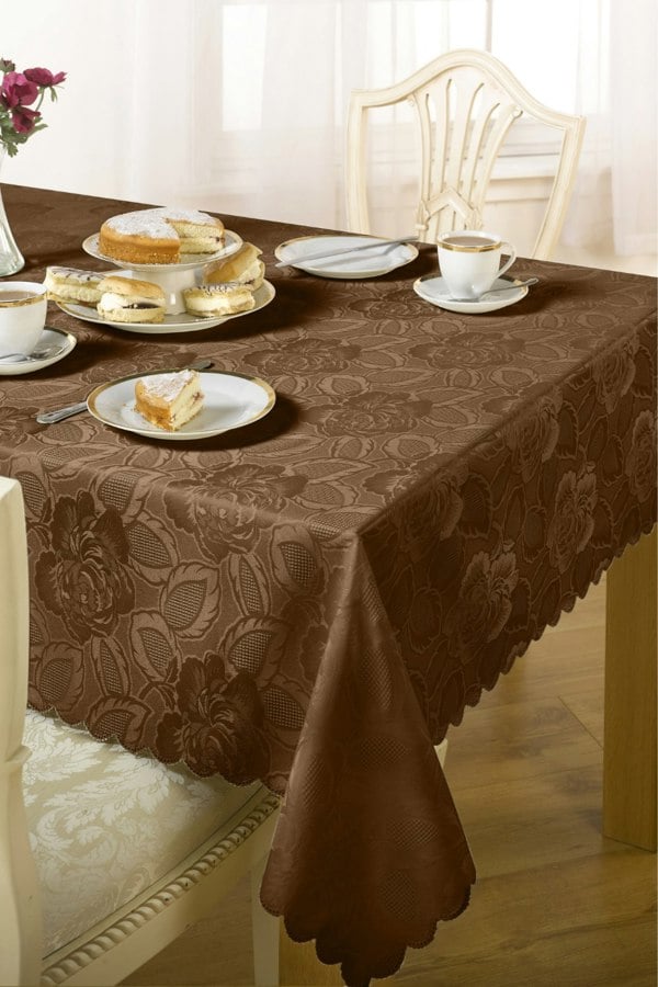 Emma Barclay Damask Rose Tablecloths - Chocolate