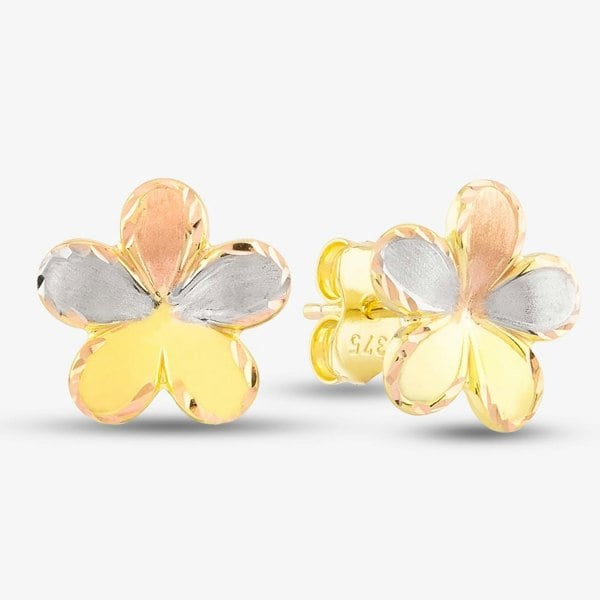 T. H. Baker 9ct Three Colour Gold Flower Stud Earrings GER34-MC