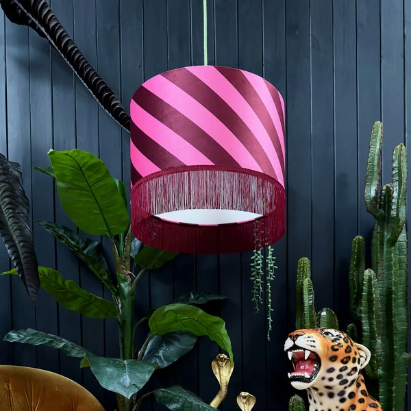 Love Frankie Raspberry Ripple Helter Skelter Velvet Lampshades With Fringing