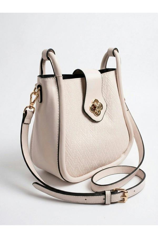 Ines Woven Panel Crossbody Bag - Beige