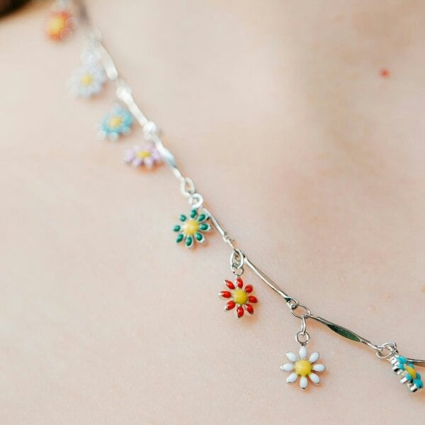 The Colourful Aura Colourful Rainbow Flower  Indie Boho Daisy Charms Dangle Choker Summer Necklace