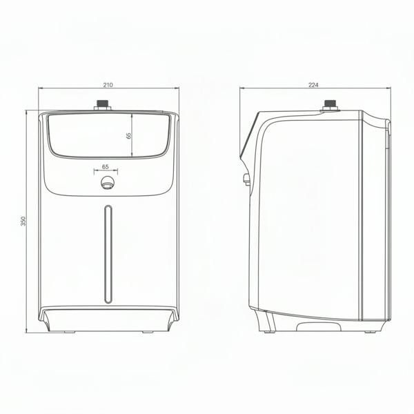 Technical drawing of a Boha boiling water tap boiler with dimensions on a white background