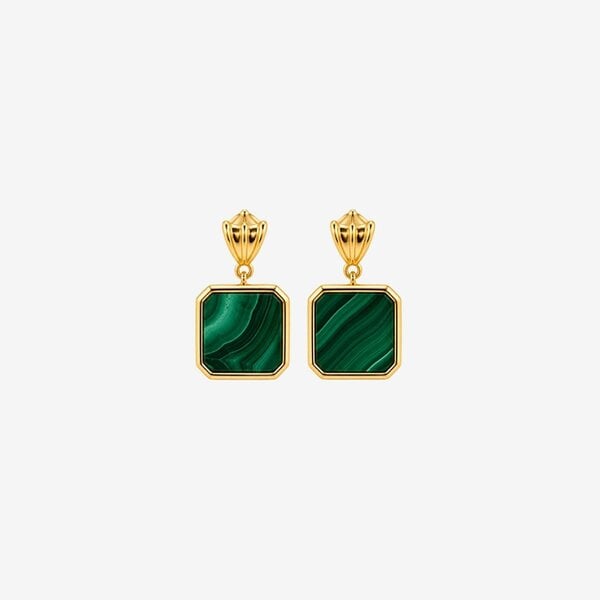 Uchi & Soto Shikaku Solid 925 silver with 18K Gold Vermeil and Malachite Square Drop Earrings