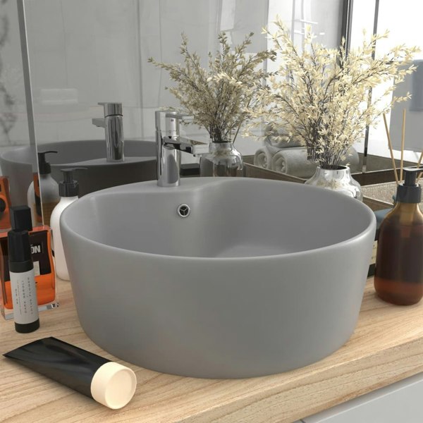 Berkfield Luxury Wash Basin with Overflow Matt Light Grey 36x13 cm Ceramic