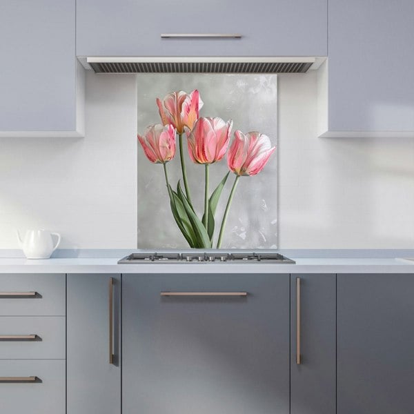 Warren Reed - Designer Painted Pink Tulips Kitchen Splashback