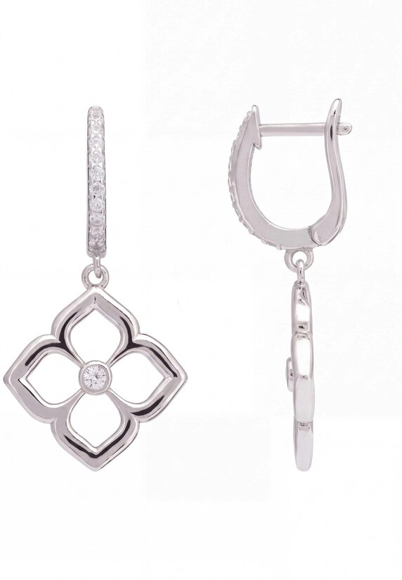 Latelita Open Pointed Clover Flower Drop Earrings Silver