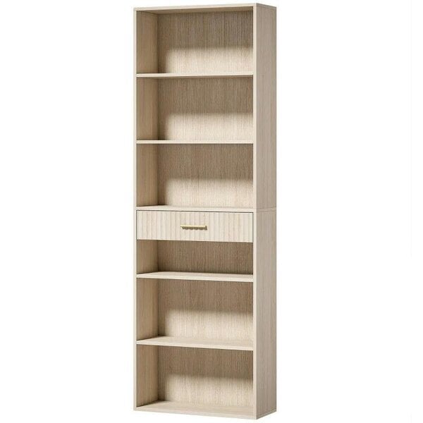 Bookcase Narrow Tall Space-Saving Bookshelf Drawer Open Shelves 60 x 24 x 182 cm Oak Wood Effect