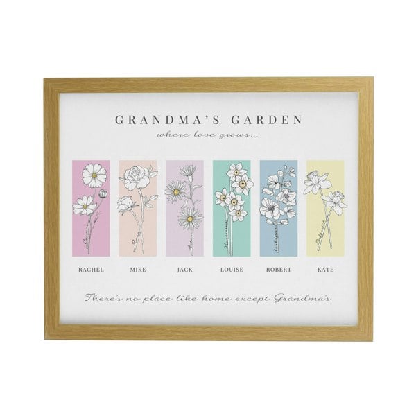 Personalised Memento Company Personalised Birth Flower Family of 6 Oak Framed Print