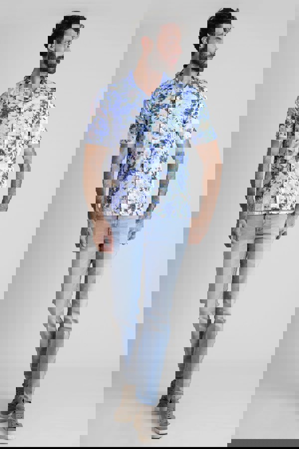 ENORSIA Revere Collar Short Sleeves Printed Shirt