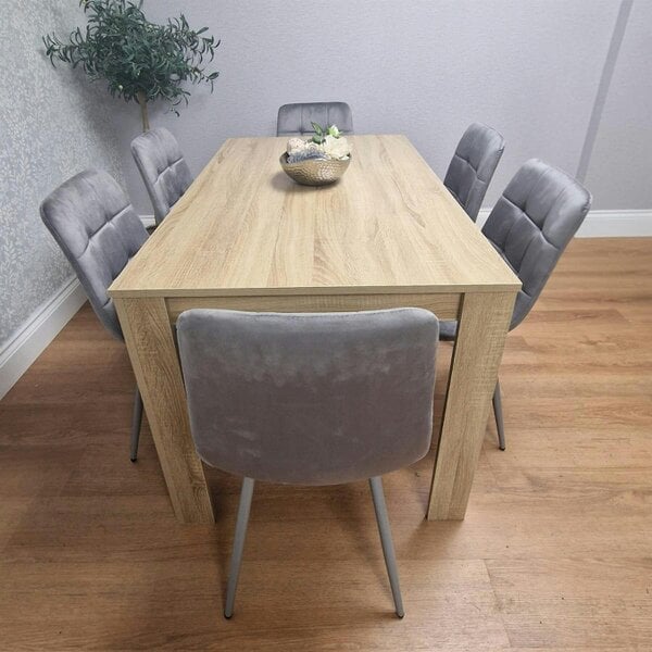 Kosy Koala Oak Effect Dining Table Set With 6 Grey Velvet Chairs Dining Room Furniture