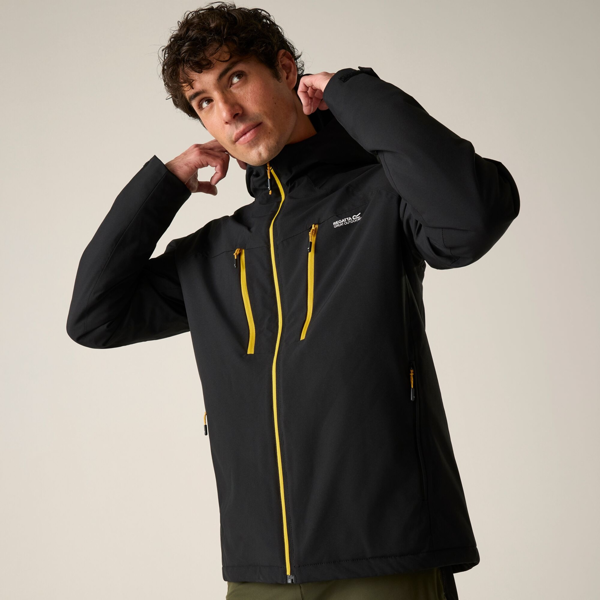 Regatta Mens Highton Two Tone Waterproof Stretch Insulated Jacket - Black/Sunset
