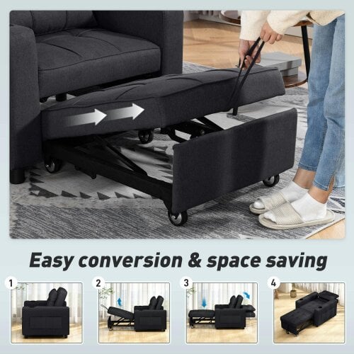 Wyld Haus Soliri Black Upholstered 3 In One Convertible Single Sofa Bed Tufted Cushion