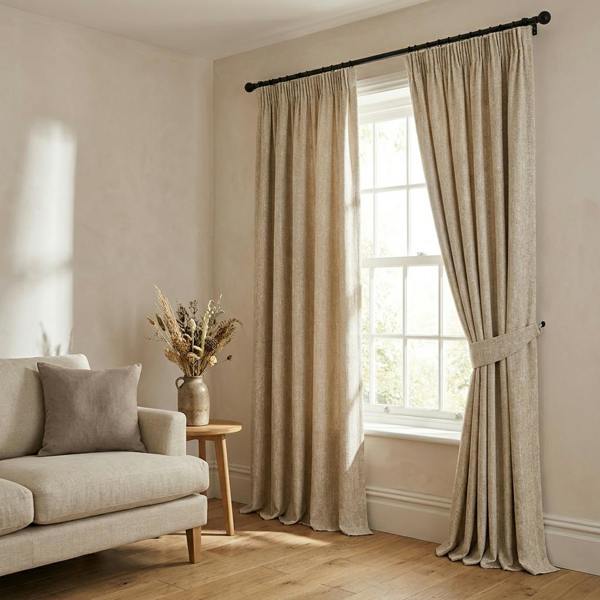 Sevilla made-to-measure curtains in Abalone, styled in a living room