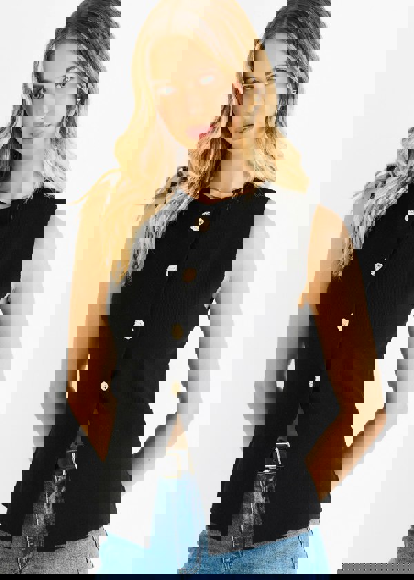 Gini London Black Button Front Compact Knit Waistcoat