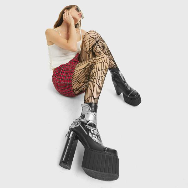 Lamoda Unbowed Black PU Skull Platform Boots Gothic Edgy Street Fashion