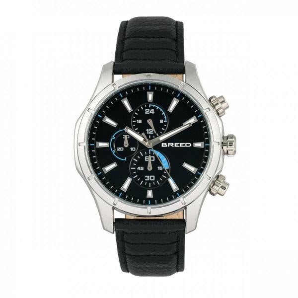 Breed Lacroix Chronograph Leather-Band Watch - Silver/Black - BRD6801