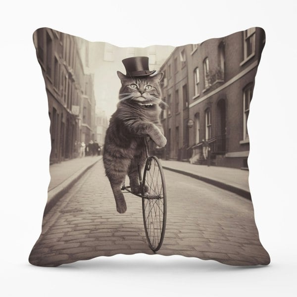 Warren Reed Victorian Cat Riding A Bike Cushions