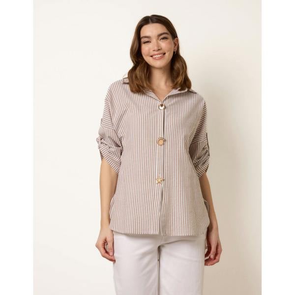 Blue Vanilla Gold Shell Button Front Stripe Shirt
