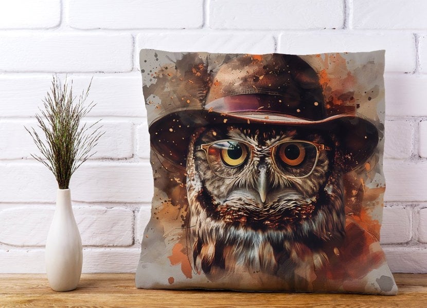 Warren Reed Owl With Hat And Glasses Cushions