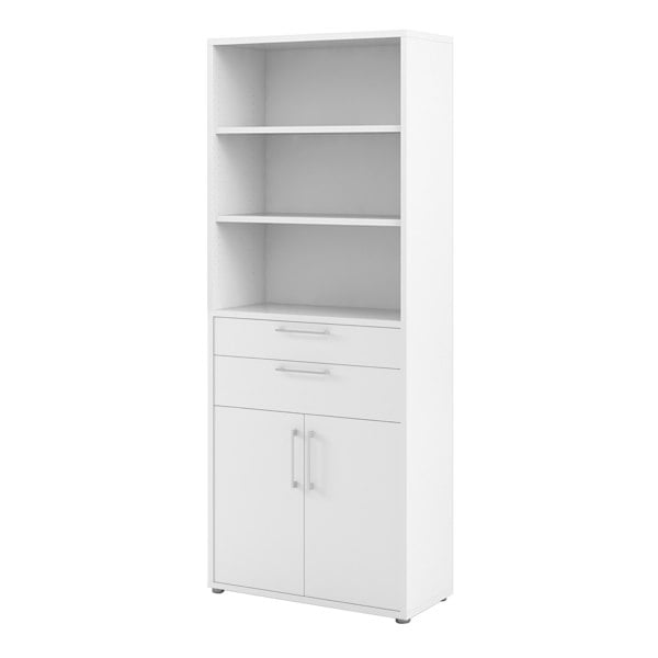Furniture To Go Prima Bookcase 3 Shelves with 2 Drawers 2 Doors In White