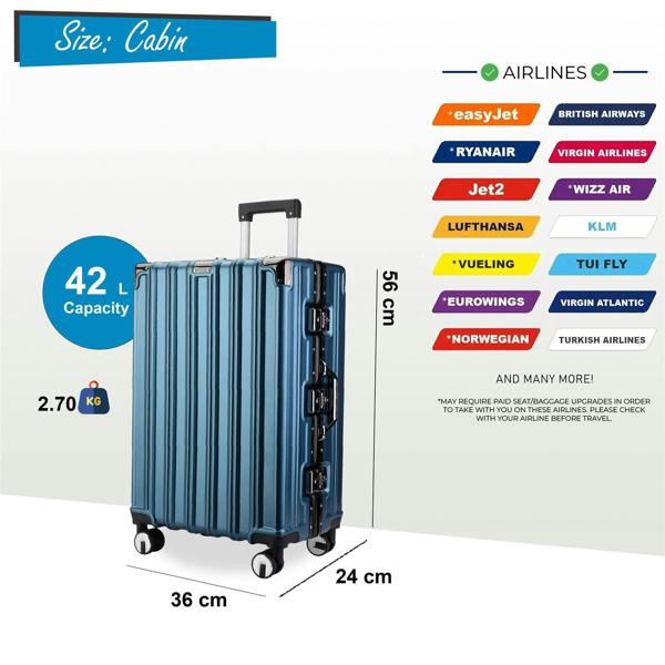 Infinity Luggage Robust Hard Shell Cabin Suitcase 36 x 24 x 56 cm Luggage Suitable for Easyjet, Ryanair, Wizzair