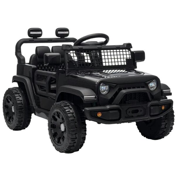 12V Electric Car for Kids with Remote, Dual Motors, Rear Suspension, Soft Start, Music, Lights for 3-8 Years, Black