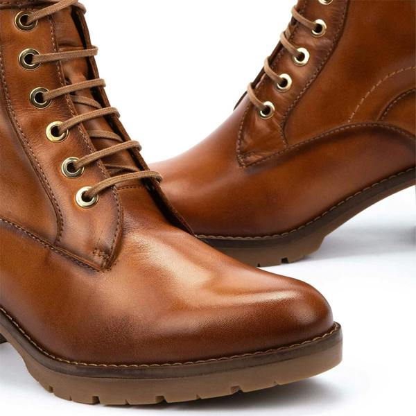 Pikolinos Women’s Brandy Brown Leather Mid-Heel Combat Ankle Boots - Llanes