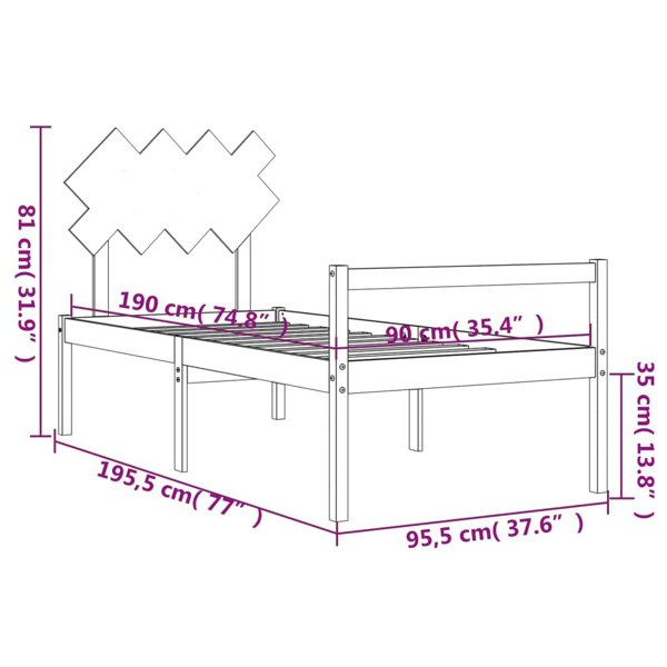 Berkfield Bed Frame with Headboard White Single Solid Wood