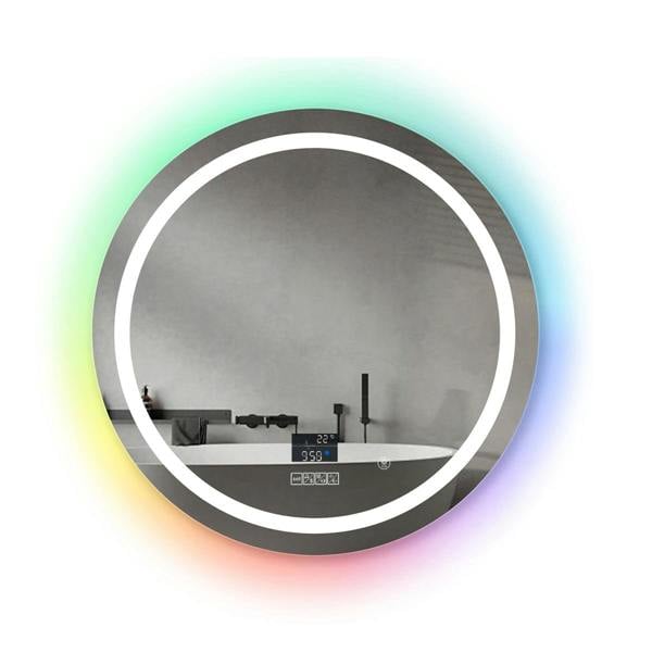 ENER-J Bathroom Mirror with LED Lights, RGB Backlit Mirror with CCT, RGB Borders with Bluetooth Speaker, Round Shape Diameter 70 cms