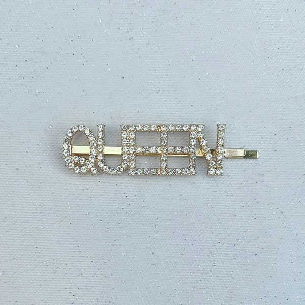Word Hair Clip Word Hair Slide Diamante Hair Grip Gold Queen