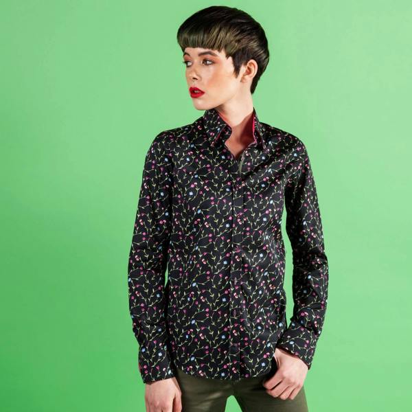 BLACK FLORAL MEDLEY WOMENS SHIRT - Premium Men's Patterned Shirt by Claudio Lugli | Bold Design, Tailored Fit, Best Printed Shirts