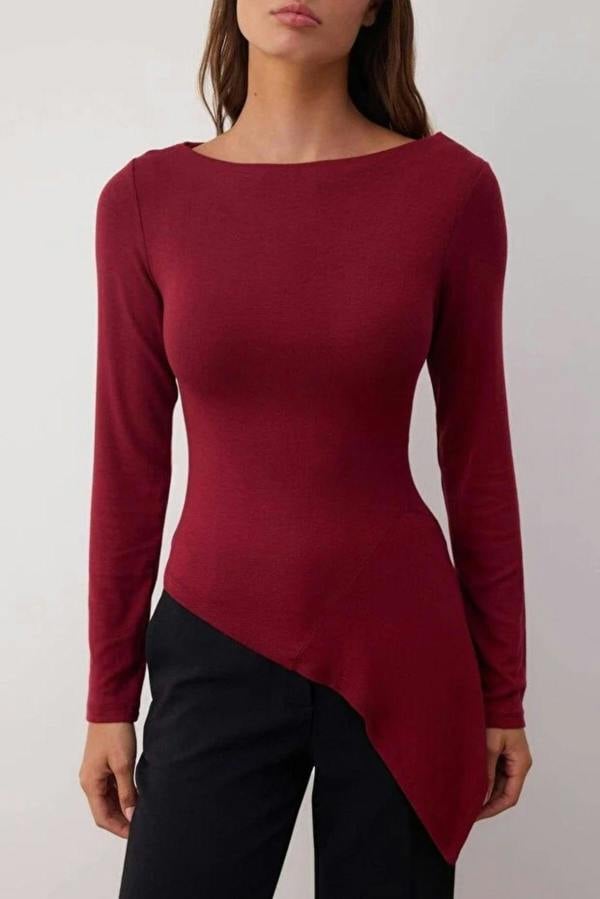 WOVCOR Soft Textured Asymmetric Knit Blouse