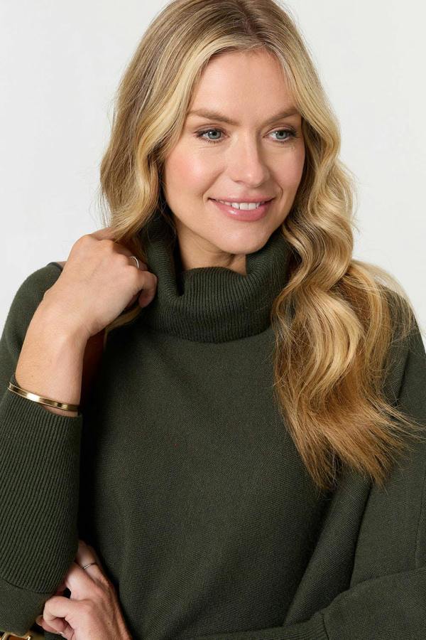 Khaki | Oversized Roll Neck Pullover