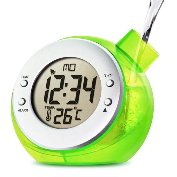 Smart Living Water Power Kettle Shape Thermometer Clock - Green