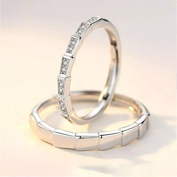 The Colourful Aura Silver Couple Adjustable Promise Eternity Matching Ring Set