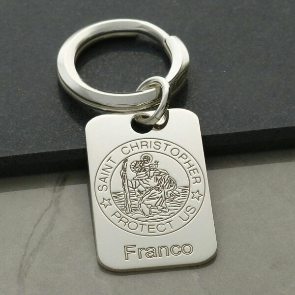 Christopher James of London Sterling Silver Engraved St Christopher Keyring