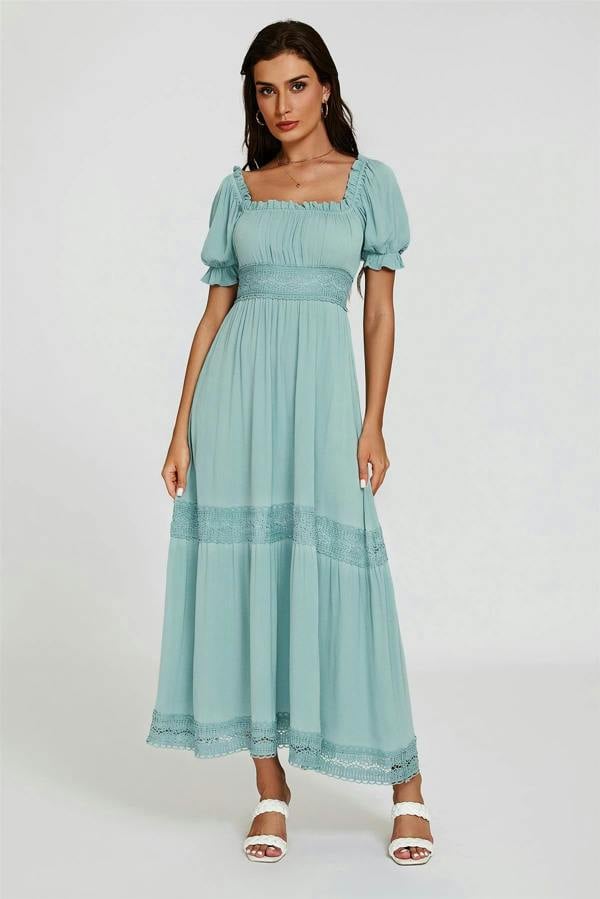 FS Collection Lace Detail Bardot Maxi Dress In Blue