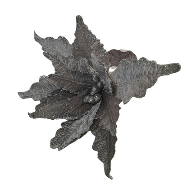Samuel Alexander 68cm Silver Velvet Poinsettia Stem with 2 Flowers Christmas Decoration