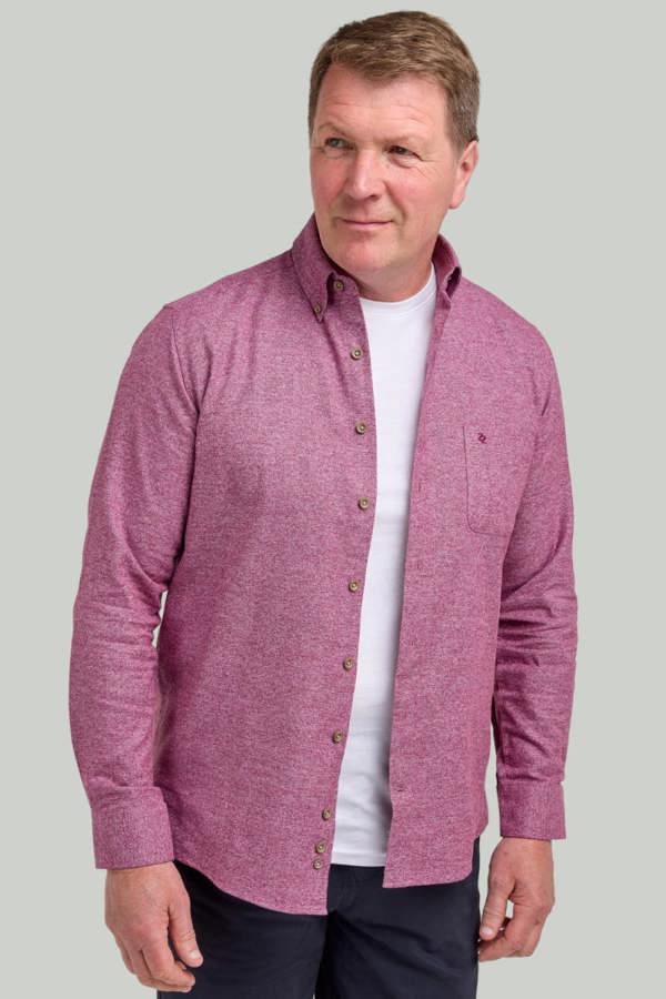 Wine Brushed Cotton Button-Down Collar Casual Shirt
