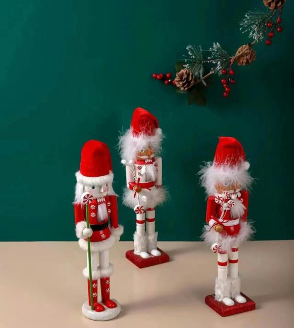 38cm Wooden Santa Nutcracker Soldier Christmas Decoration Set of 3, Hand-Painted Festive Table Ornaments image 9