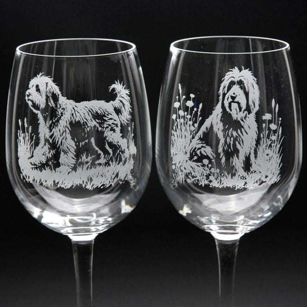 Glyptic Glass Art Tibetan Terrier Dog Crystal Wine Glass - Hand Etched/Engraved Gift